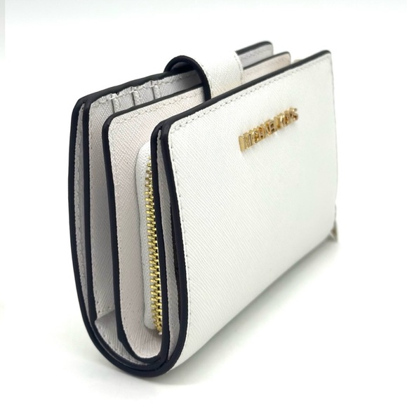 Michael Kors Bifold Zip Chain Wallet Optic White - Picture 5 of 9